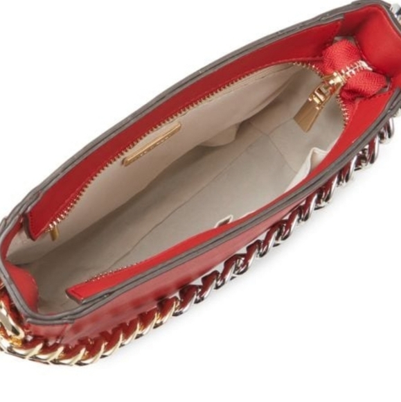 Jill & Ally NWT Red Faux Leather with Gold Chain Hardware Saddle Bag Crossbody - Picture 3 of 6